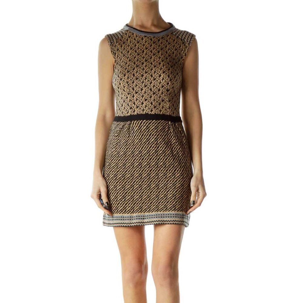 Nanette Lepore Beige Black Printed Sleeveless Knit Dress - Picture 1 of 3